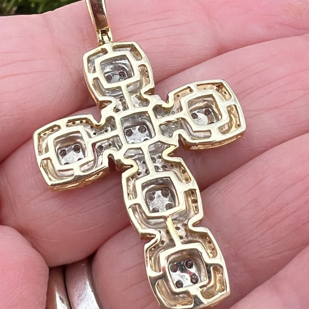 LARGE 10K YELLOW GOLD STATEMENT DIAMOND CROSS  PENDANT ONE OF A KIND CUSTOM MADE - Picture 4 of 16